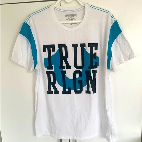 True Religion White and Blue Cotton Short Sleeve Tee - Picture 4 of 14